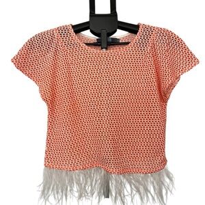Eva Franco Anthropologie Boho Feather Trim Short Sleeve Top Size XSP
